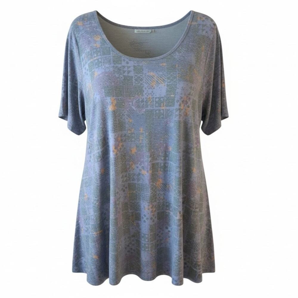 LuLaRoe T-shirt Purple Gray Design Scoop Neck Short Sleeve Womens Size 2XL